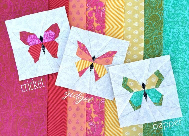 Butterfly Charm Blocks with Vibrant Scrap Fabric Pieces Over Quilt Cover Base
