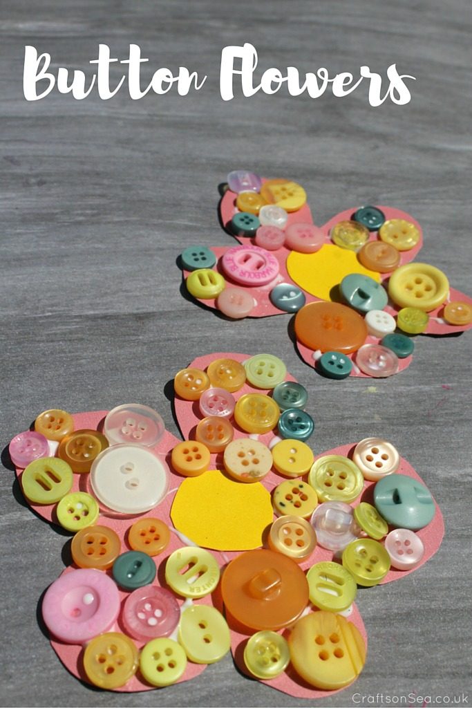 DIY Flower Craft for Kids with Buttons on Paper Templates