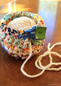 DIY Multicolored Scrap Fabric Yarn Bowl in Crochet Pattern