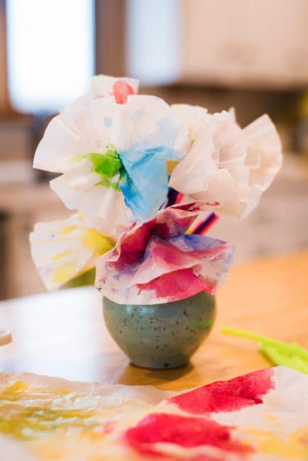DIY Quick Sring Craft: Colored Coffee Filter Flowers