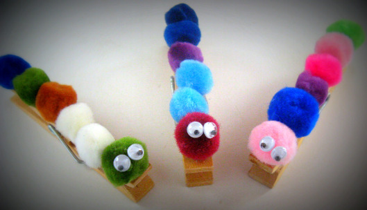 Super Cute Clothespin Caterpillars with Colorful Yarn Pom-Poms