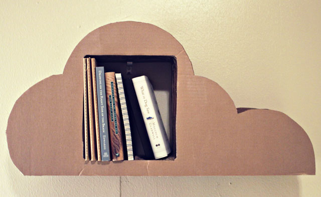 DIY Cardboard Cloud Bookshelf: Nice Over-The-Tv Storage Craft Idea