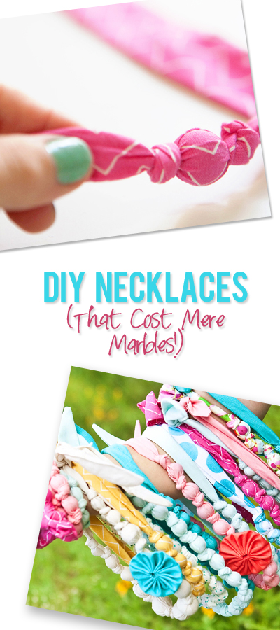 DIY Fabric Necklaces with Marbles Under Fabric Scrap Binding