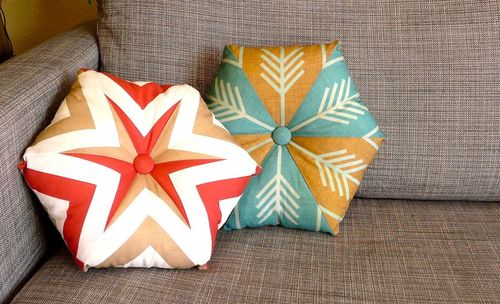 DIY Pretty Pieced Kaleidoscope Pillows with Pattern Designs and Button Centers