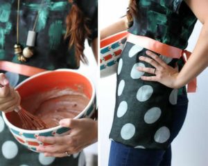 DIY No-Sew Scarf Apron with Nice Blck and White Prints and Colorful Ribbon Waistband
