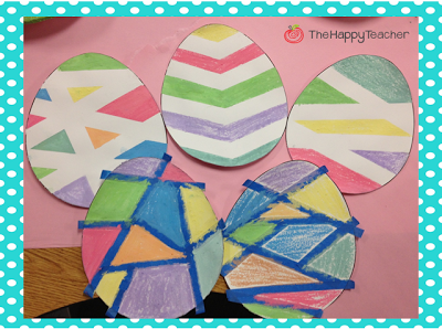 Colorful Easter Egg Spring Craft with Painter Tape Decor over Egg Templates