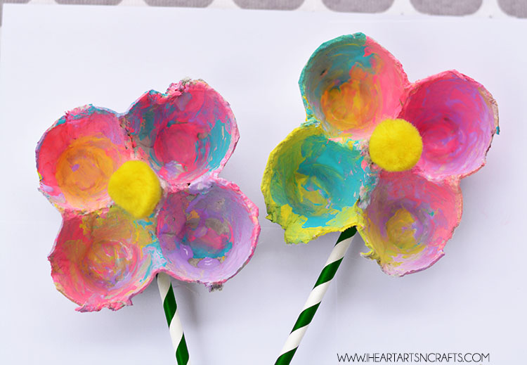 Easy-to-Craft Egg Carton Flower Craft with Fabric Paints and Straw-Made Stem