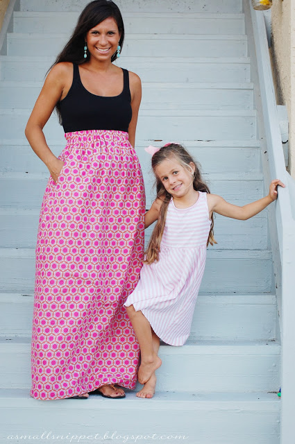 Elastic Waist Maxi Skirt Tutorial By A Small Snippet from Nice Pattern Printed Cotton Fabric