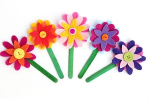 Vibrantly Beautiful Felt Flowers on Popsicle Stick Stems