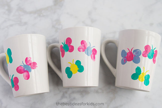 Cute Mother’s Day DIY: Coffee Mugs with Thumprint Butterflies