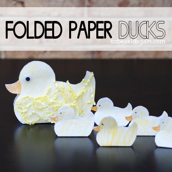 Folded Paper Duck Family: Five Little Ducks as Easy Spring Craft Project for Kids