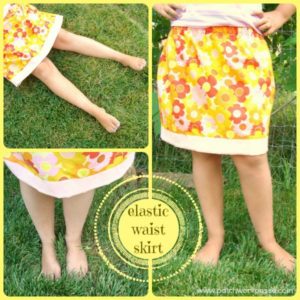 Gathered Skirt in Floral Print with Elastic Waistband and A Contrasting Hemline
