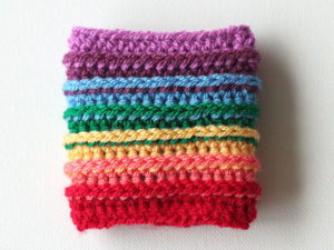 Rainbow Cup Cozy with Colorful Half-Double Crochet Pattern