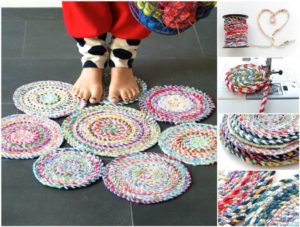 DIY Scrap Fabric Craft: Pretty-Looking Spiral Mat from Colorful Fabric Twine