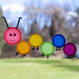 Super Cute Caterpillar Suncatcher from Play Dough Lids