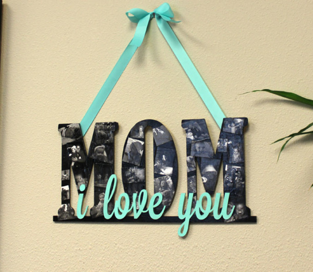 Super Classy Mother’s Day Collage Sign from Mod Podge with A Trendy Ribbon Hanger