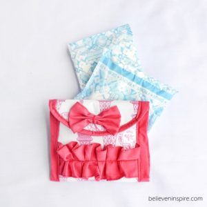 DIY Sanitary Napkin Pouch in Sewn Patterned and Scrappy Ruffled Fabric Design