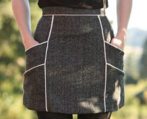 Unforgettably Chic Chalk Lines Skirt with Side Piping Pockets and a Back-Zip Pattern
