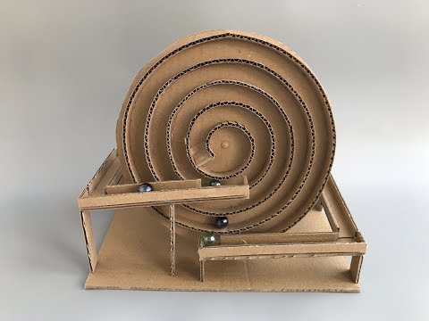Spiral Marble Machine Playing Object out of hard Cardboard Box