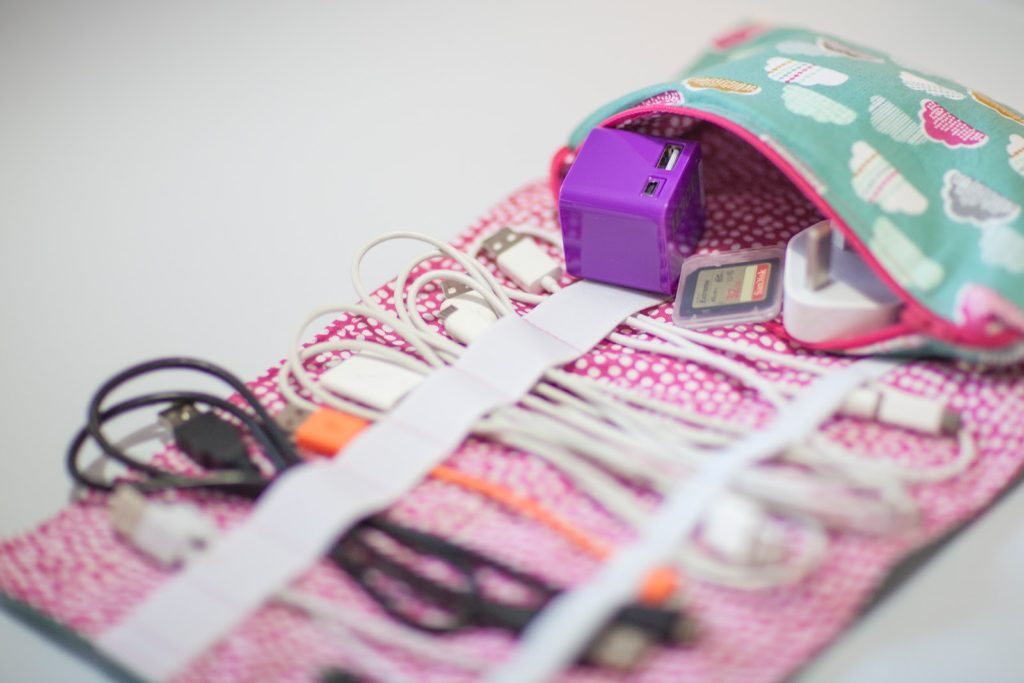 DIY Scrap Fabric Quilted Cable Cosy Organizer with Fold-Up Encloser