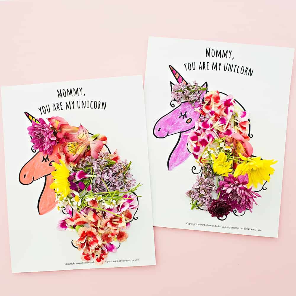 Mother’s Day Unicorn Flower Art Card on Free Printable Templates