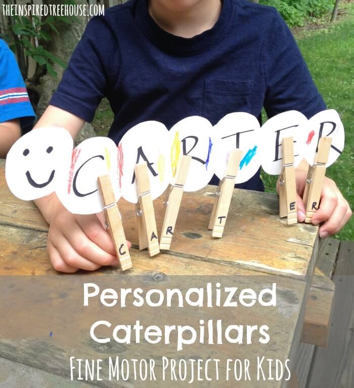 Personalized Caterpillar with Clothespins and Paper Stickers