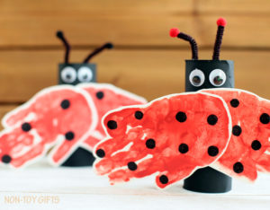 Hand-Printed Lady Bug Craft from Paper Roll and Foam Sheet