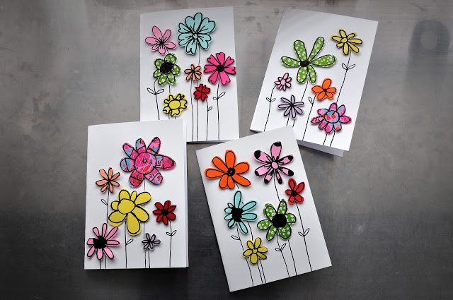 DIY Paper Scrape Greeting Cards with Floral Front
