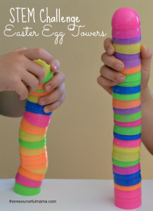 Stem Kids Challenge: Build the stale tower with easter plastic eggs