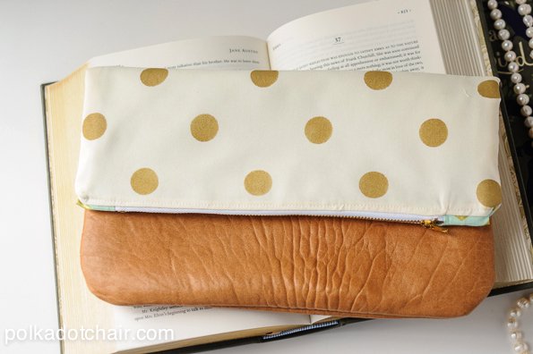 Polka Dot and Fold-OverLeather Clutch Sewing Tutorial with Stenciled Fabric