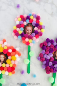 Yarn Pom-Pom Flower Photo Frame with Popsicle Stick Stems