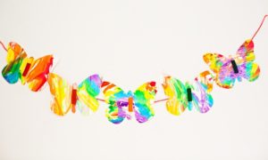 Rainbow Marbled Garland: Butterfly Pasta Art for Kids