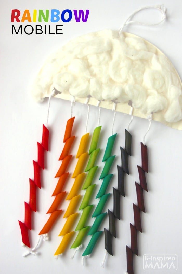Rainbow Mobile: A Wonderful Spring Craft Idea for Kids with Pasta and Cotton Balls