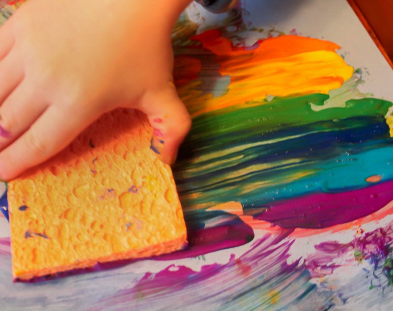 Springtime Rainbow Craft Idea: Sponge Art Paint for Kids