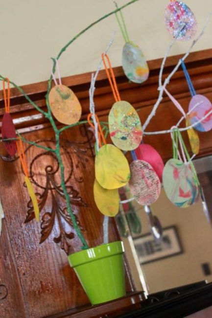 Vibrant Shaving Cream Easter Eggs with DIY Easter Tree