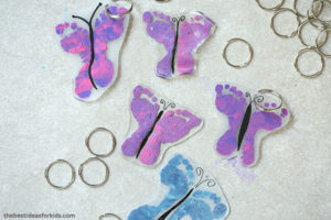 Easy Mother’s Day Craft Shrinky Dink Footprint Keychain in Butterfly Shape