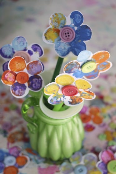 Stamped Flower Craft with Wine Cork Prints and Buttons
