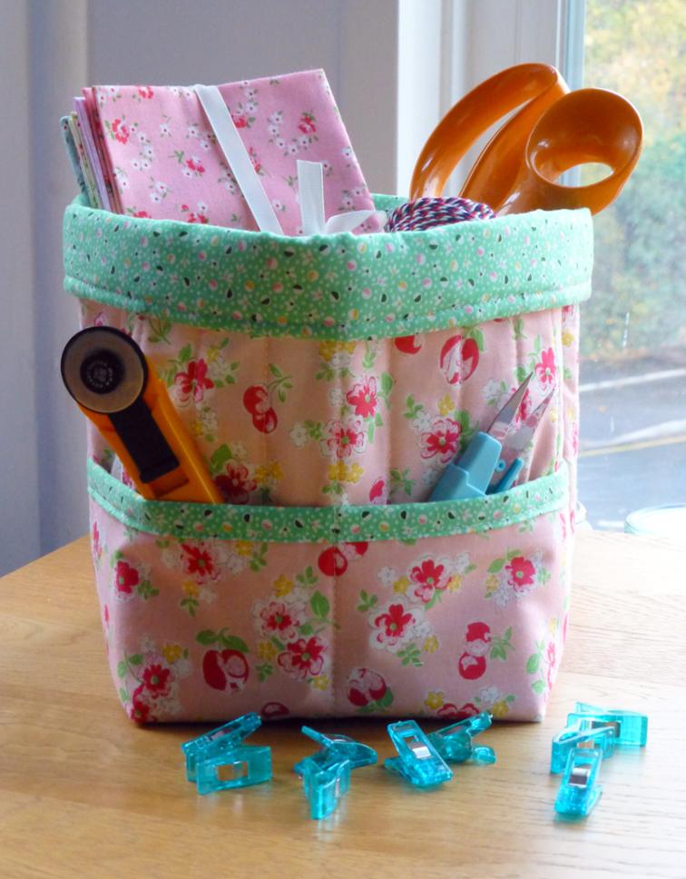 Captivating Storage Caddy Out of Quilting Fabric with Nice Floral Prints and 2-Shelf Pattern