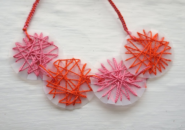 DIY Necklace from Milk Jug with Embroidery Thread Embellishments