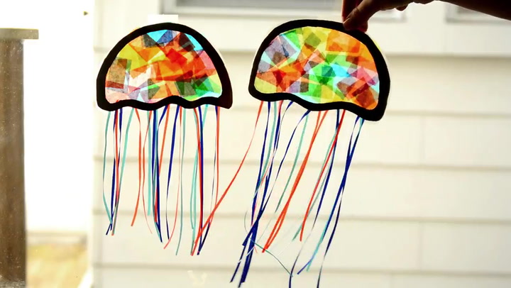 Bold Jelly Fish Suncatcher Made of Construction Paper & Tissue Paper