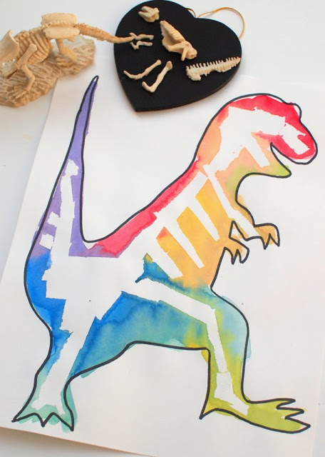 Tape Resist Dinosaur Bone Art #stem and #summer Activities for kids