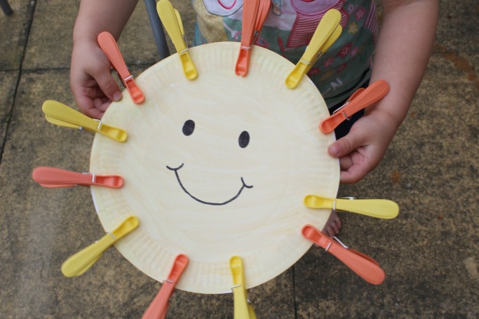 Cute Smiling Sun Craft with Paper Template and Clothespins Ray
