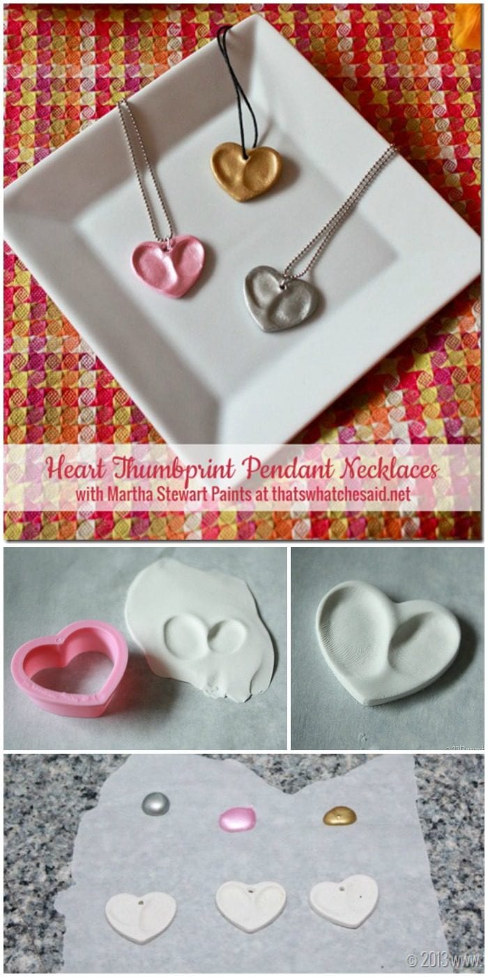 DIY Heart Thumbprint Clay Pendant Necklace