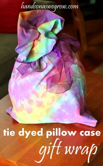 DIY Gift Wrap Idea: Tie Dyed Pillow Case Gift Wrap
