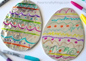 Tin Foil Easter Egg Craft For Preschool Students Designed with Sketch Pen Colors