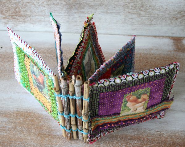 Chicken Coop Fabric Journal Book with Sturdy Bamboo Stick Holders