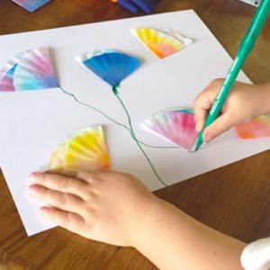 Upcycled Spring Flower Crafts for Kid with Coffee Filter and Food Coloring