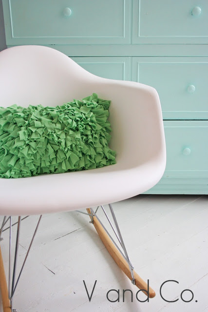 Totally Fancy Shag Pillow Cover Made of Classy Green Jersey Fabric Scraps