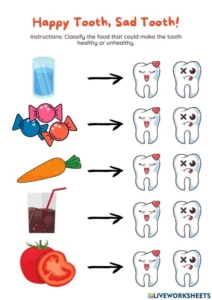 Happy Tooth Sad Tooth Foods that are Good and Bad Worksheets