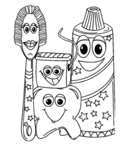 Printable Dental Coloring Pages - Brush Paste floss tooth